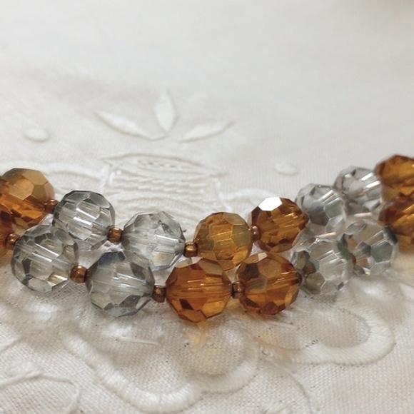 Vintage MARVELLA 2- Strand Deep Amber, grey faceted Crystal glass Beads BRACELET - Picture 4 of 9